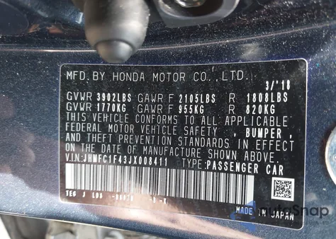 2018 Honda Civic Ex-T z USA, uszkodzony, nr VIN JHMFC1F43JX008411